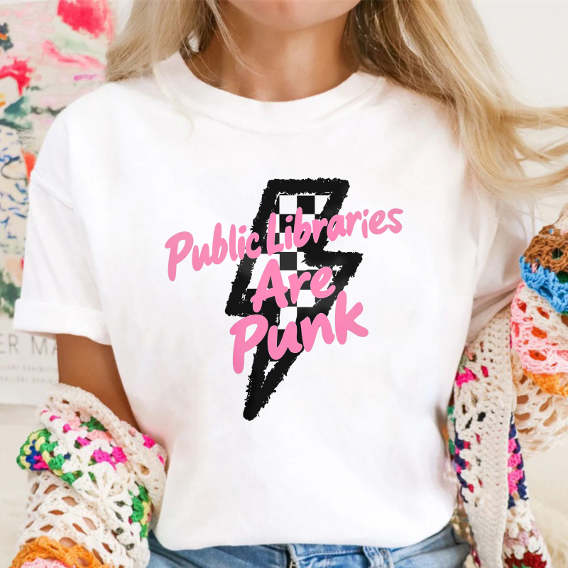 Public Libraries Are Punk Lightning Bolt Graphic, Unisex Classic T-shirt