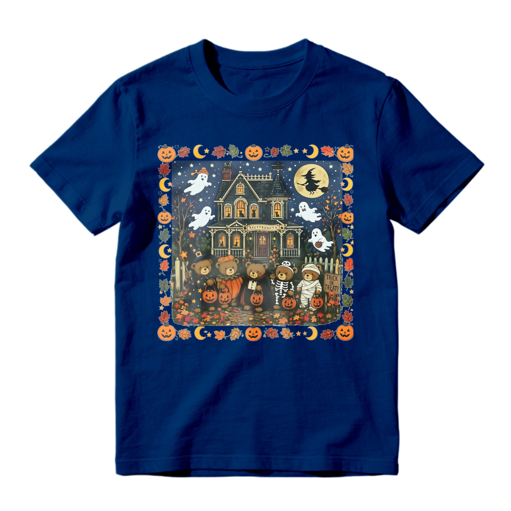 Halloween Haunted House With Ghosts Pumpkins And Kids In Costumes Unisex Classic T Shirt