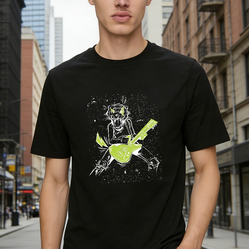 Neon Green Guitar Playing Panther Graphic Unisex Classic T-shirt