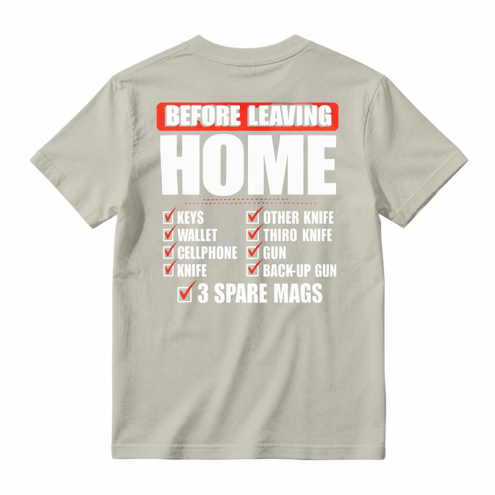 Before Leaving Home Checklist Keys Wallet Cellphone Knife Graphic T-shirt