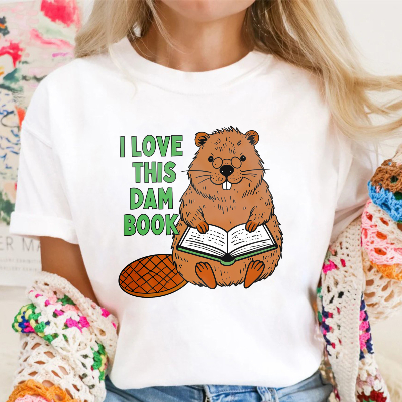 Cute Beaver Reading Book I Love This Dam Book Pun, Unisex Classic T-shirt