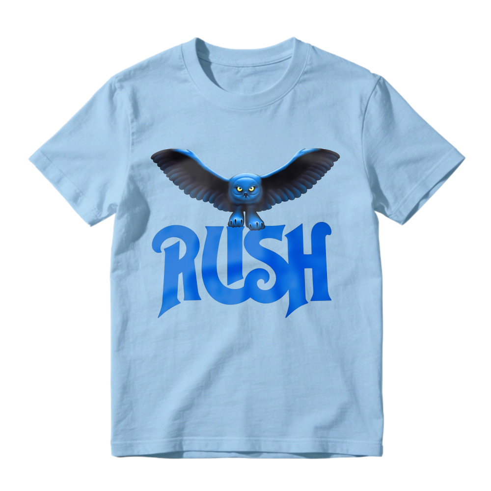 Blue Owl Bird With Rush Text Graphic T-shirt