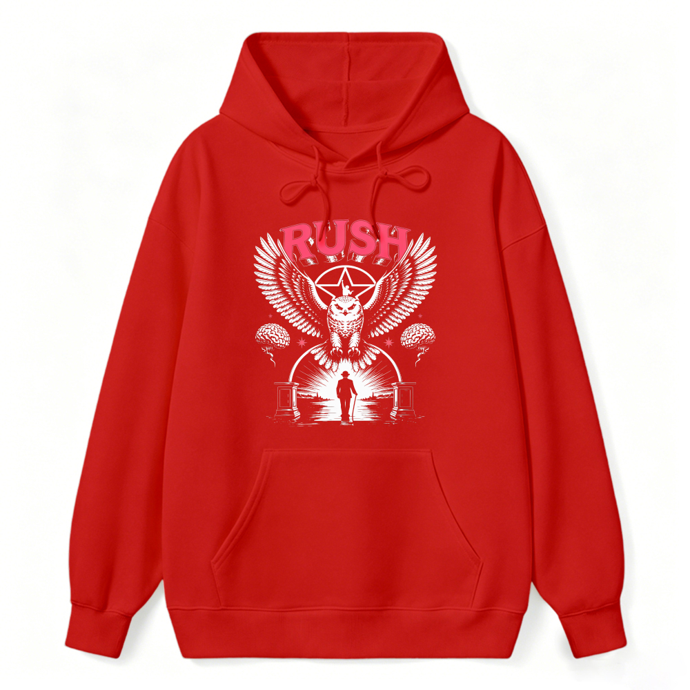 Rush Band Vintage Rock Music Owl Wing Graphic Hoodie