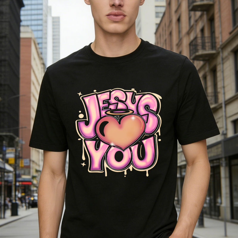 Jesus Loves You Heart Halo Graffiti Art Unisex Classic T-shirt
