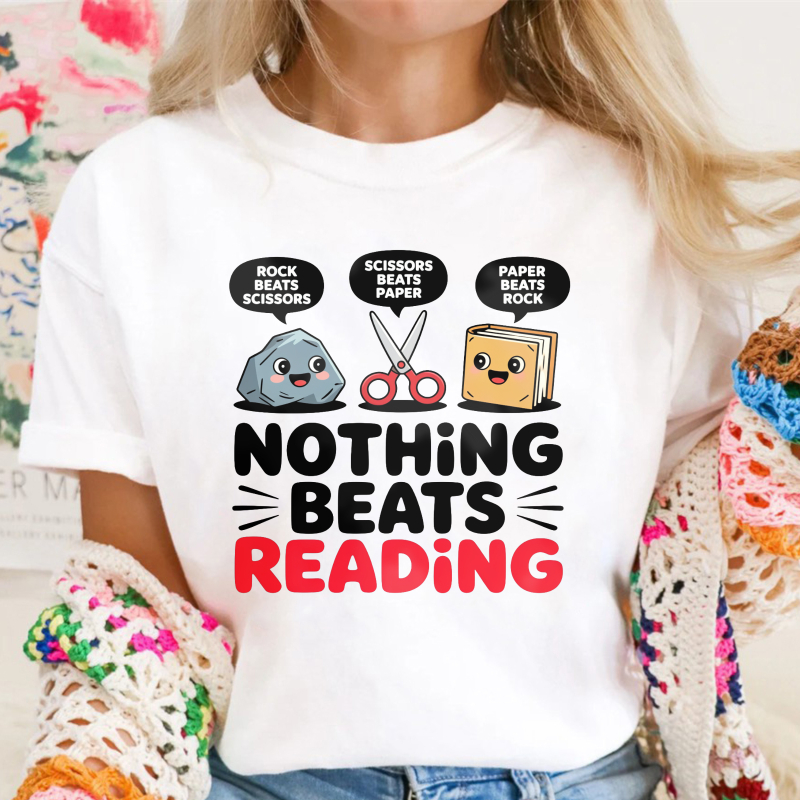 Nothing Beats Reading, Rock Paper Scissors Book Lover Graphic, Unisex Classic T-shirt