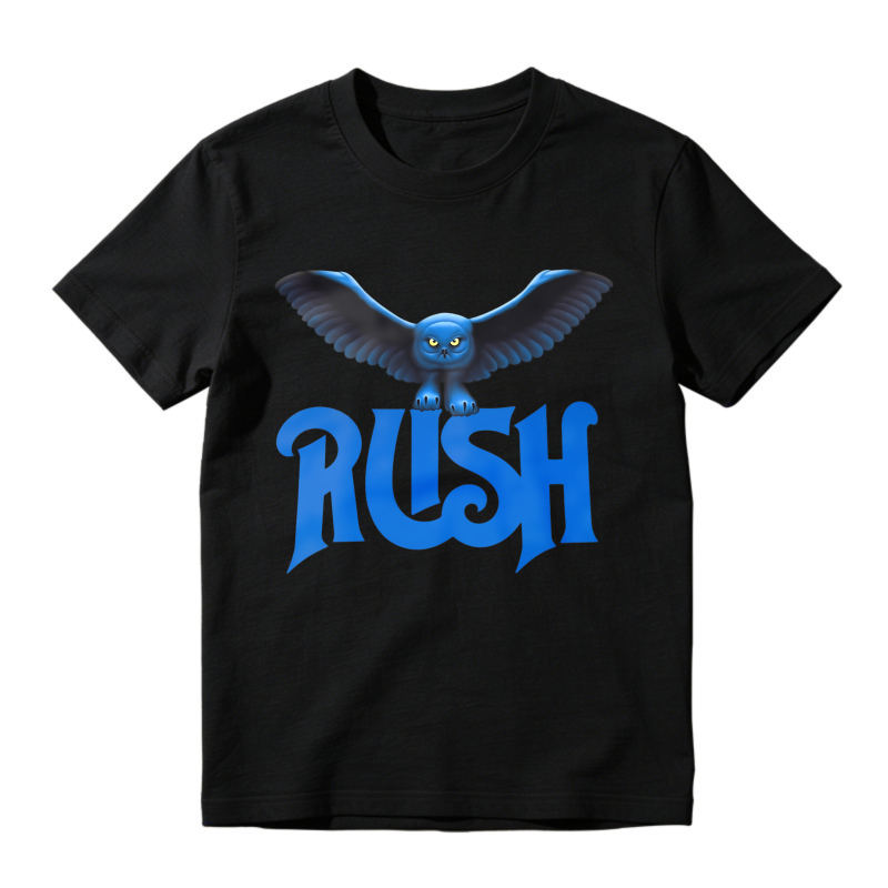 Blue Owl Bird With Rush Text Graphic T-shirt