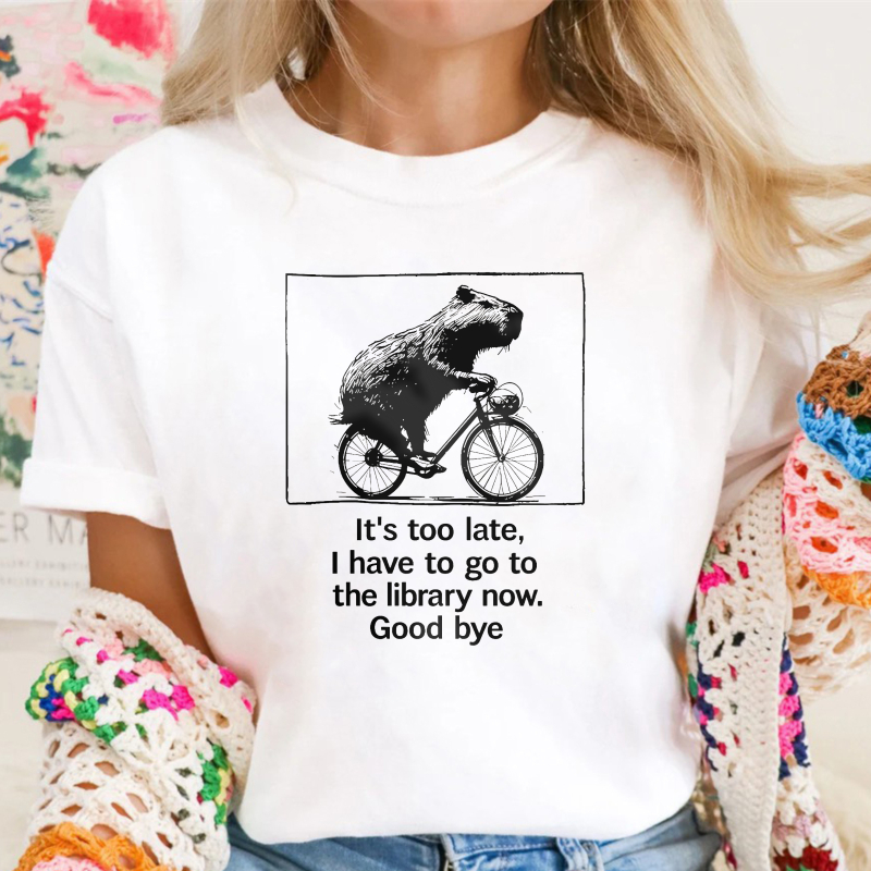 Beaver Riding Bicycle With Library Quote, Unisex Classic T-shirt