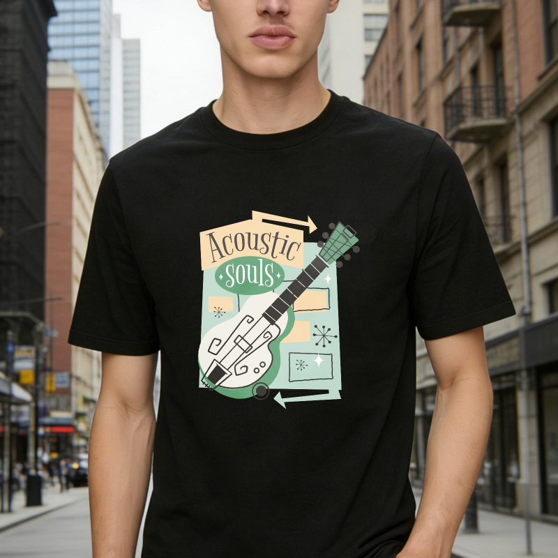 Acoustic Souls Guitar Music Vintage Retro Art Unisex Classic T-shirt