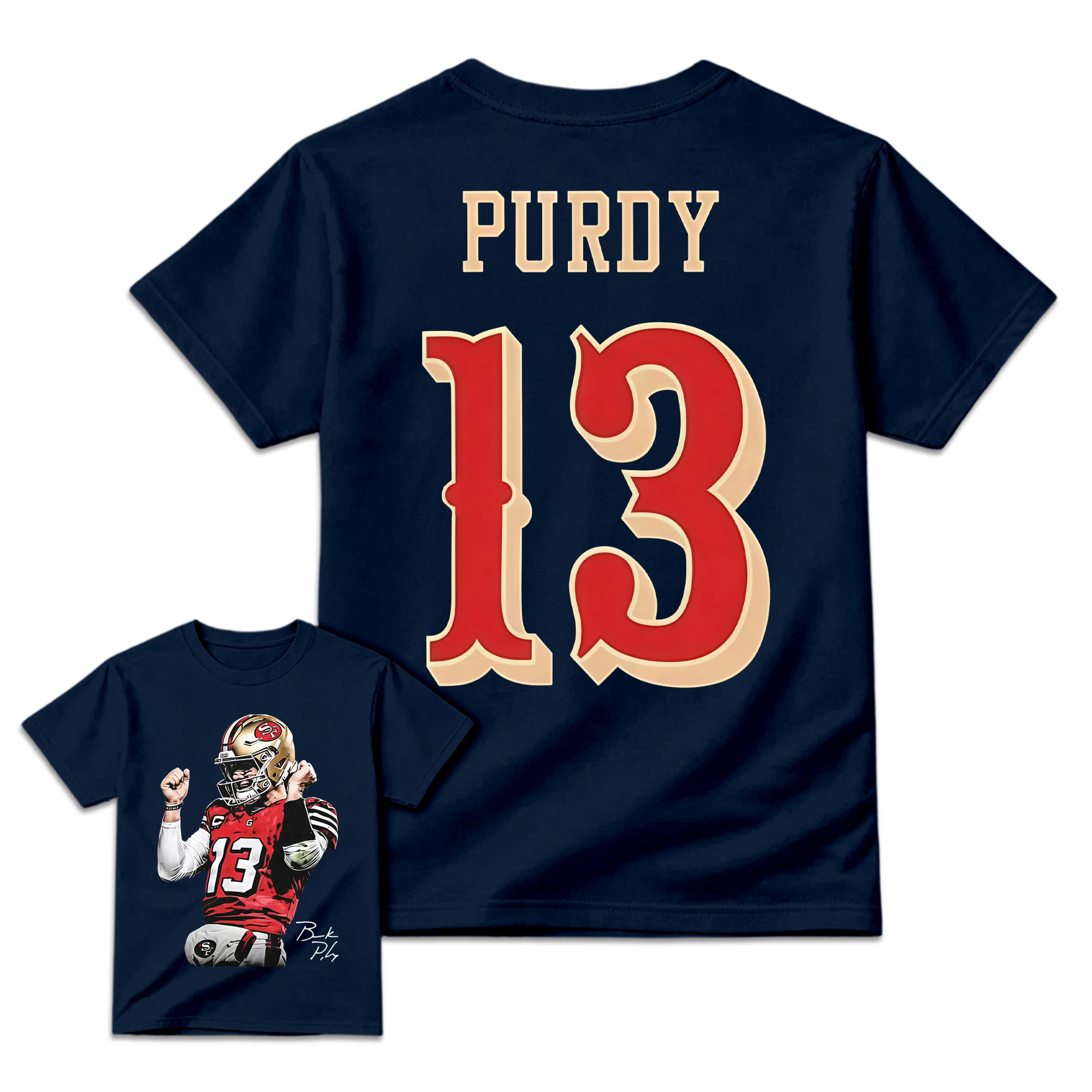 Men's Brock Purdy #13  Cotton T-Shirt Bay Area Football Fan Graphic Tee Vintage Heavyweight Short Sleeve Casual Game Day Streetwear