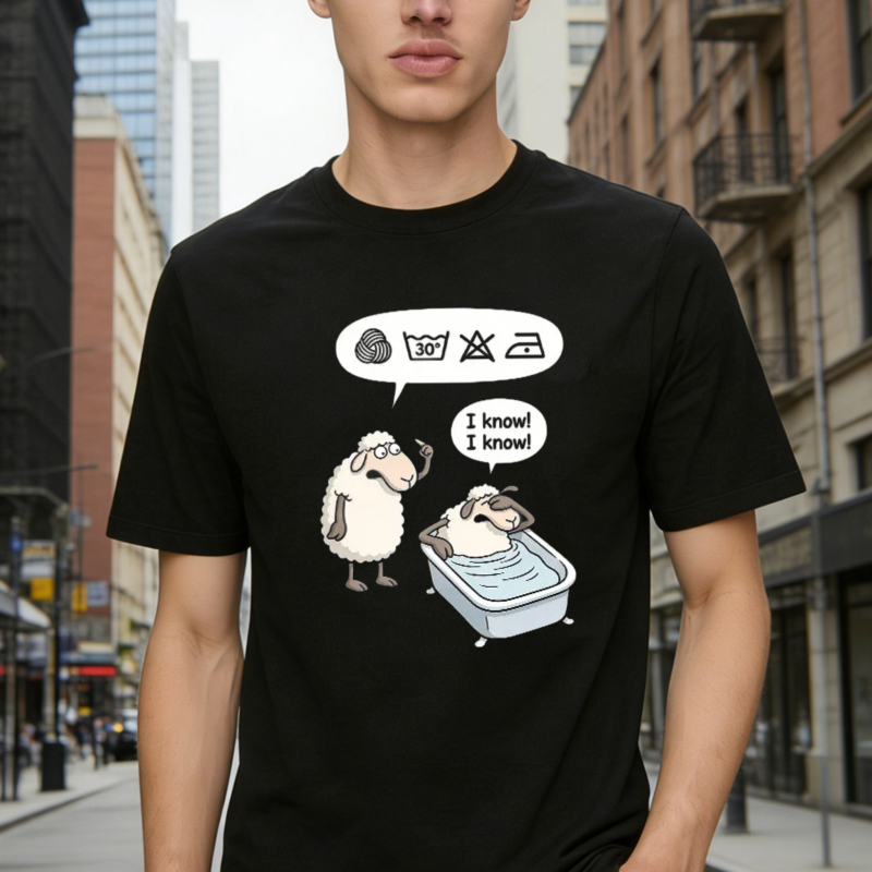 Funny Sheep Washing Instructions Cartoon Graphic T-shirt