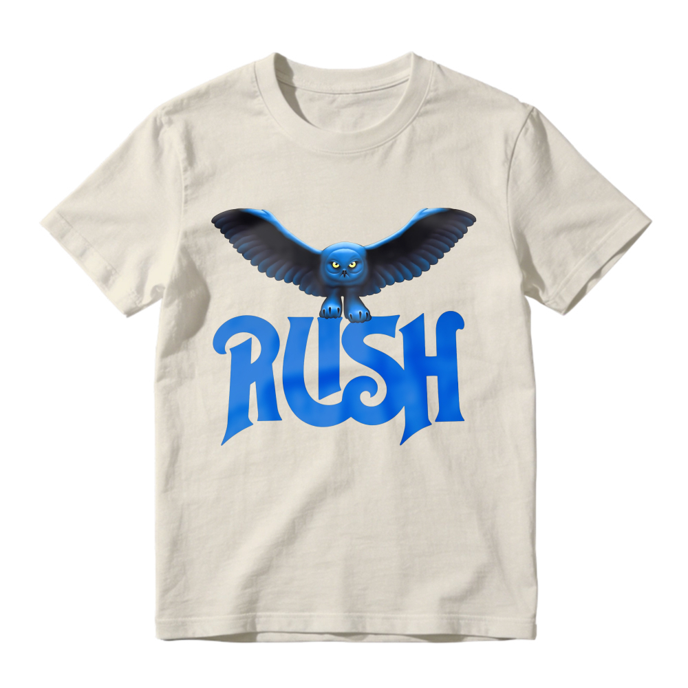 Blue Owl Bird With Rush Text Graphic T-shirt