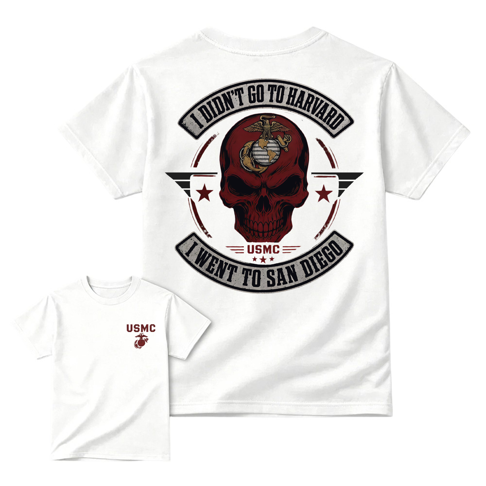 Men's USMC San Diego Marine Corps Graphic T-Shirt - Streetwear Apparel,  Front & Back Skull Design, Veteran Gift