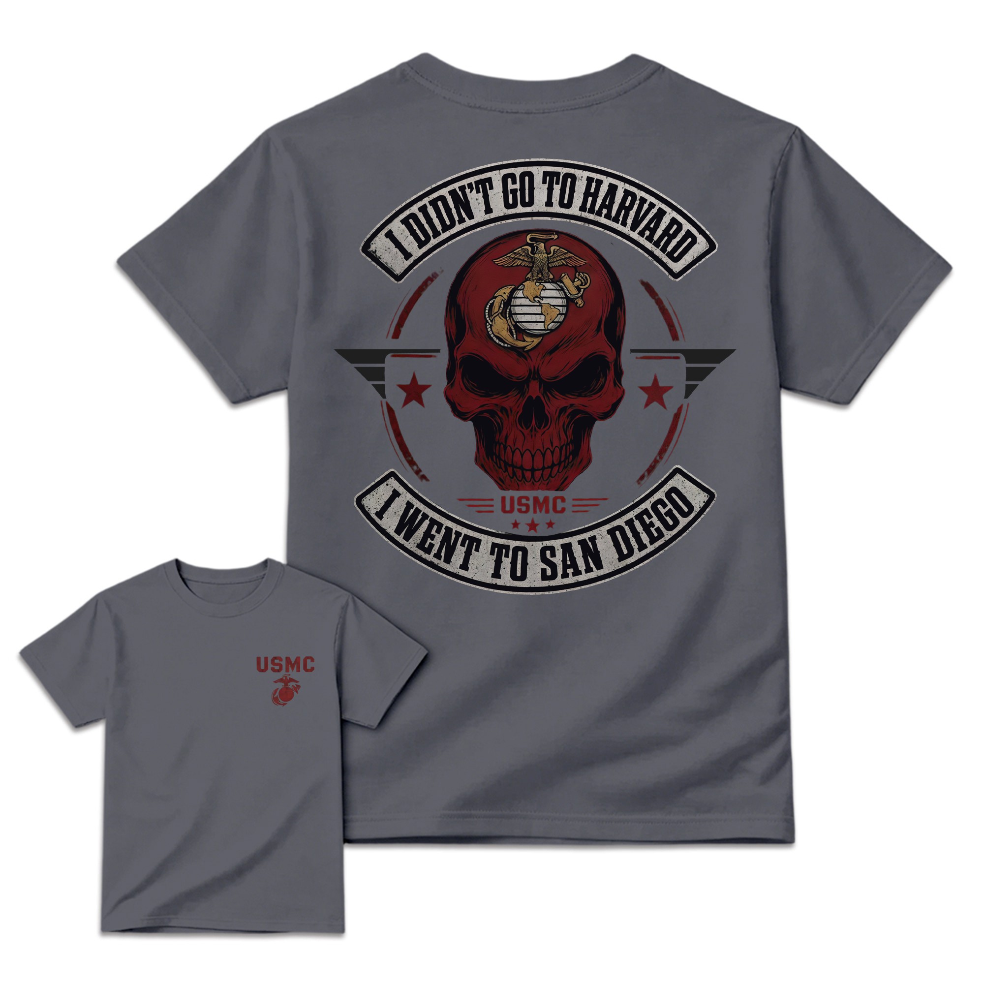 Men's USMC San Diego Marine Corps Graphic T-Shirt - Streetwear Apparel,  Front & Back Skull Design, Veteran Gift