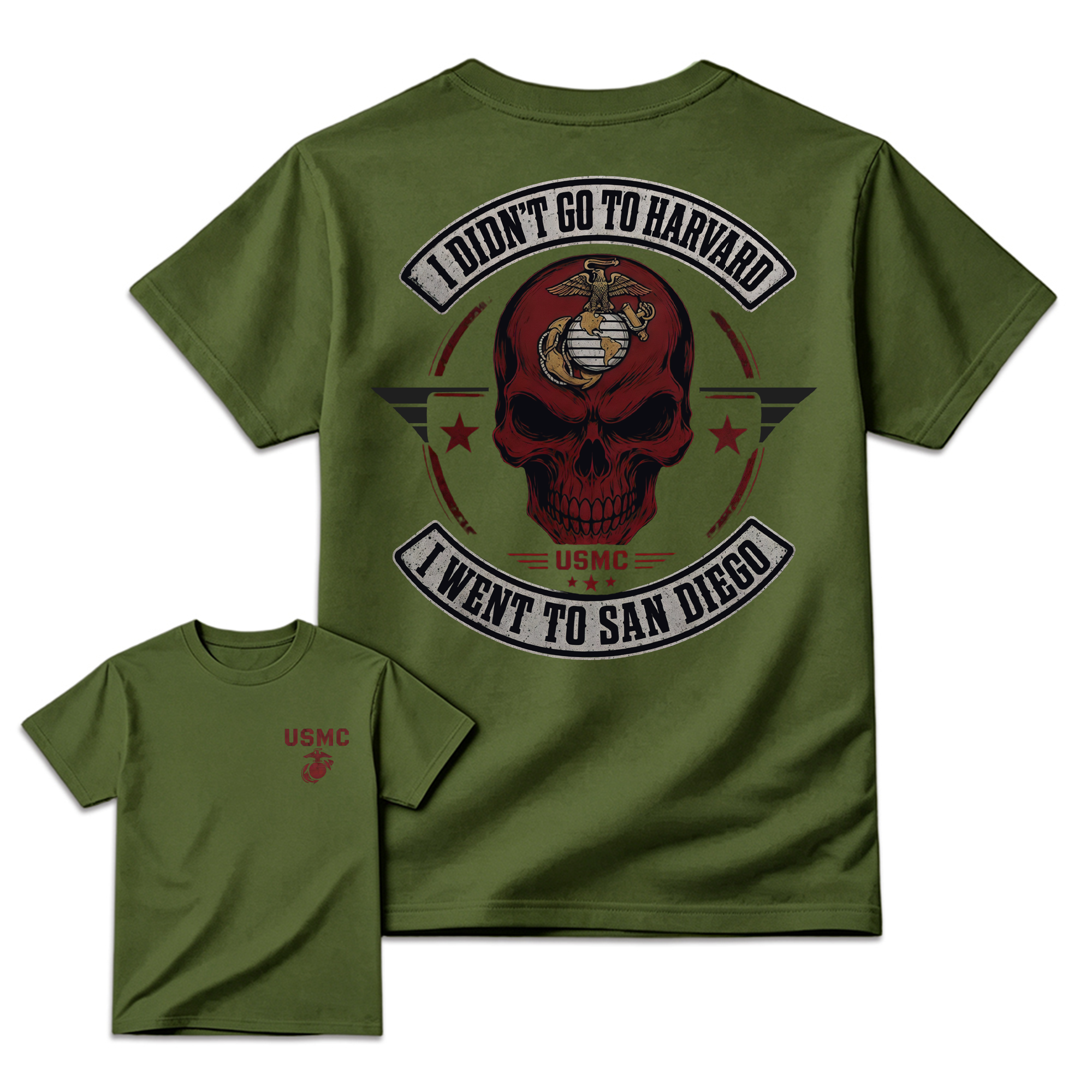 Men's USMC San Diego Marine Corps Graphic T-Shirt - Streetwear Apparel,  Front & Back Skull Design, Veteran Gift