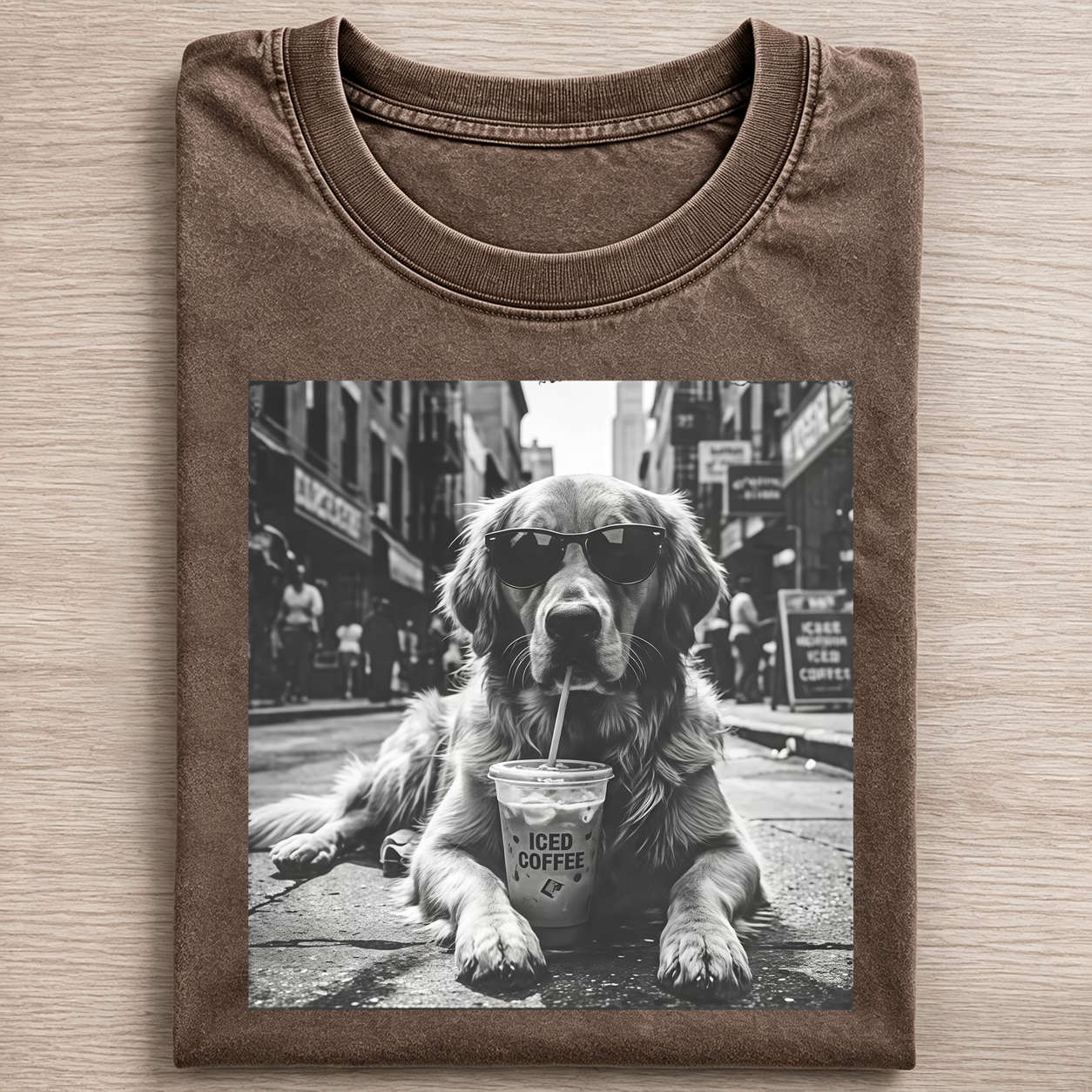 Golden Retriever Drinking Iced Milk Coffee T-shirt