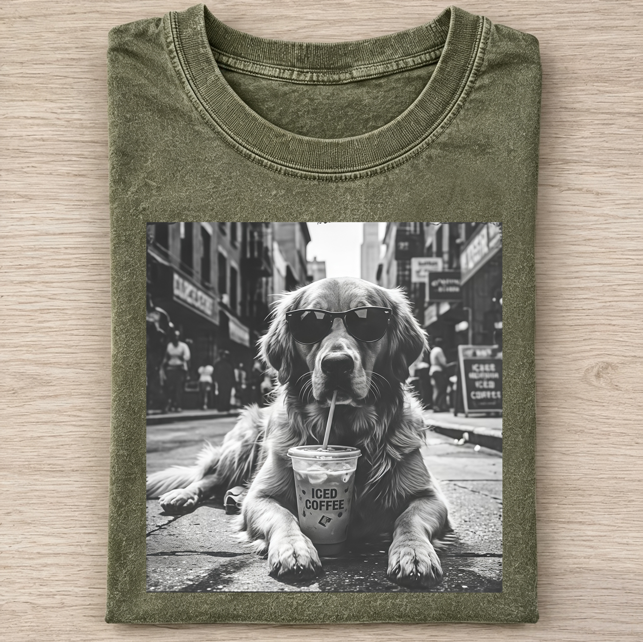 Golden Retriever Drinking Iced Milk Coffee T-shirt