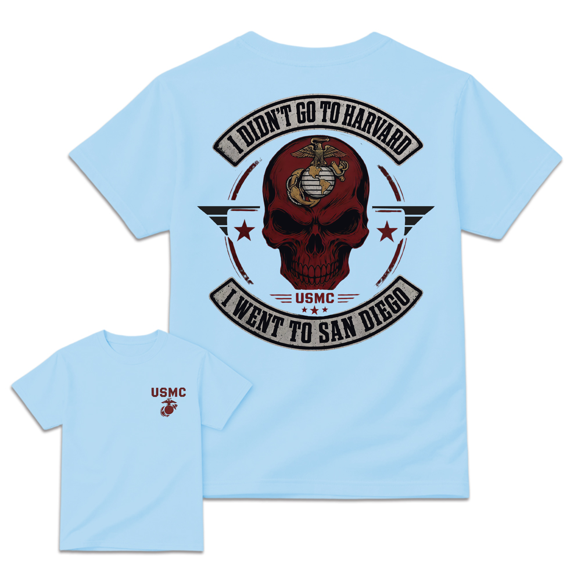 Men's USMC San Diego Marine Corps Graphic T-Shirt - Streetwear Apparel,  Front & Back Skull Design, Veteran Gift