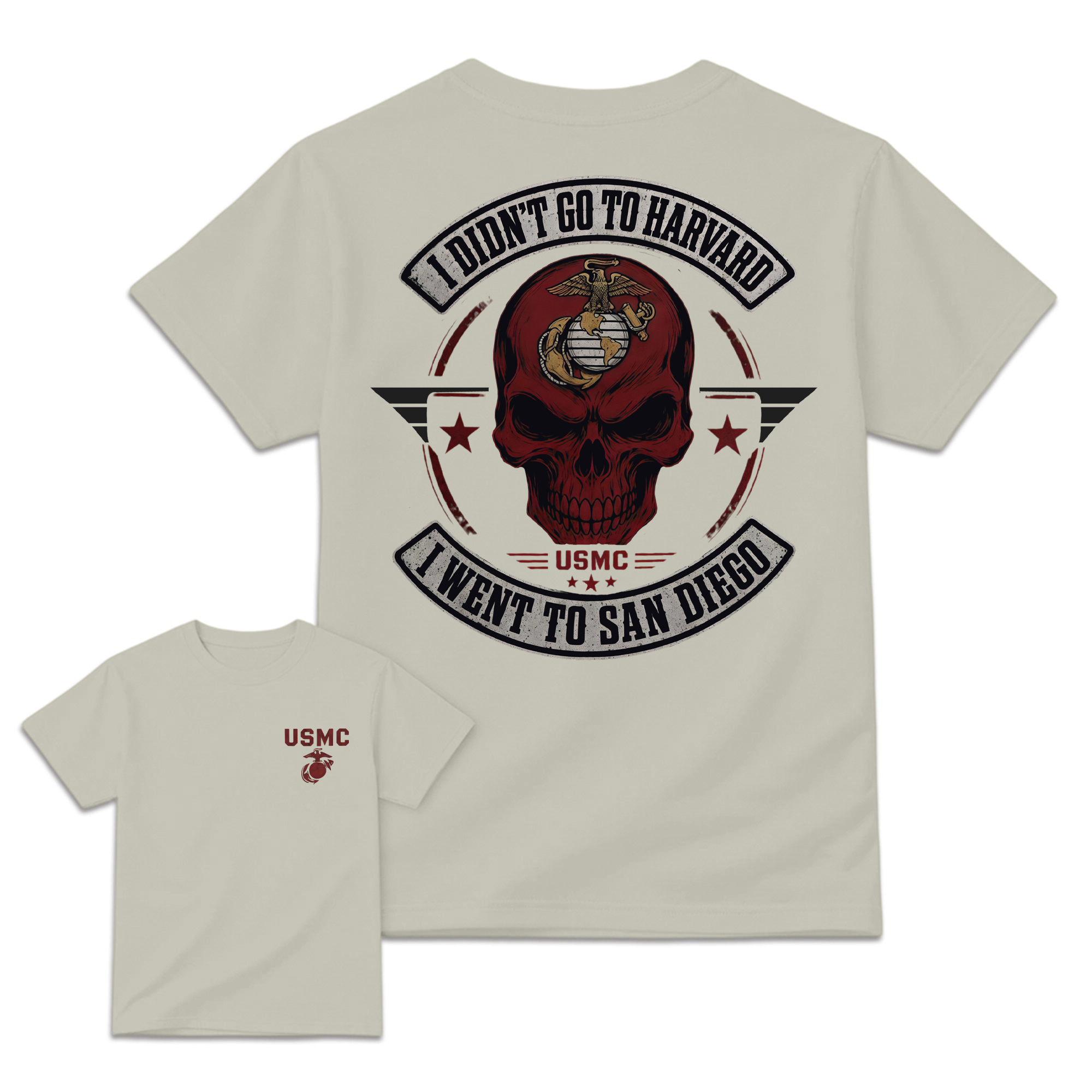 Men's USMC San Diego Marine Corps Graphic T-Shirt - Streetwear Apparel,  Front & Back Skull Design, Veteran Gift