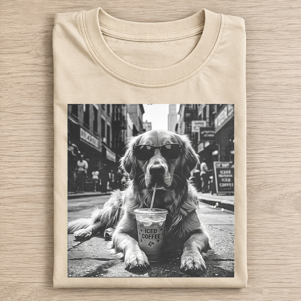 Golden Retriever Drinking Iced Milk Coffee T-shirt