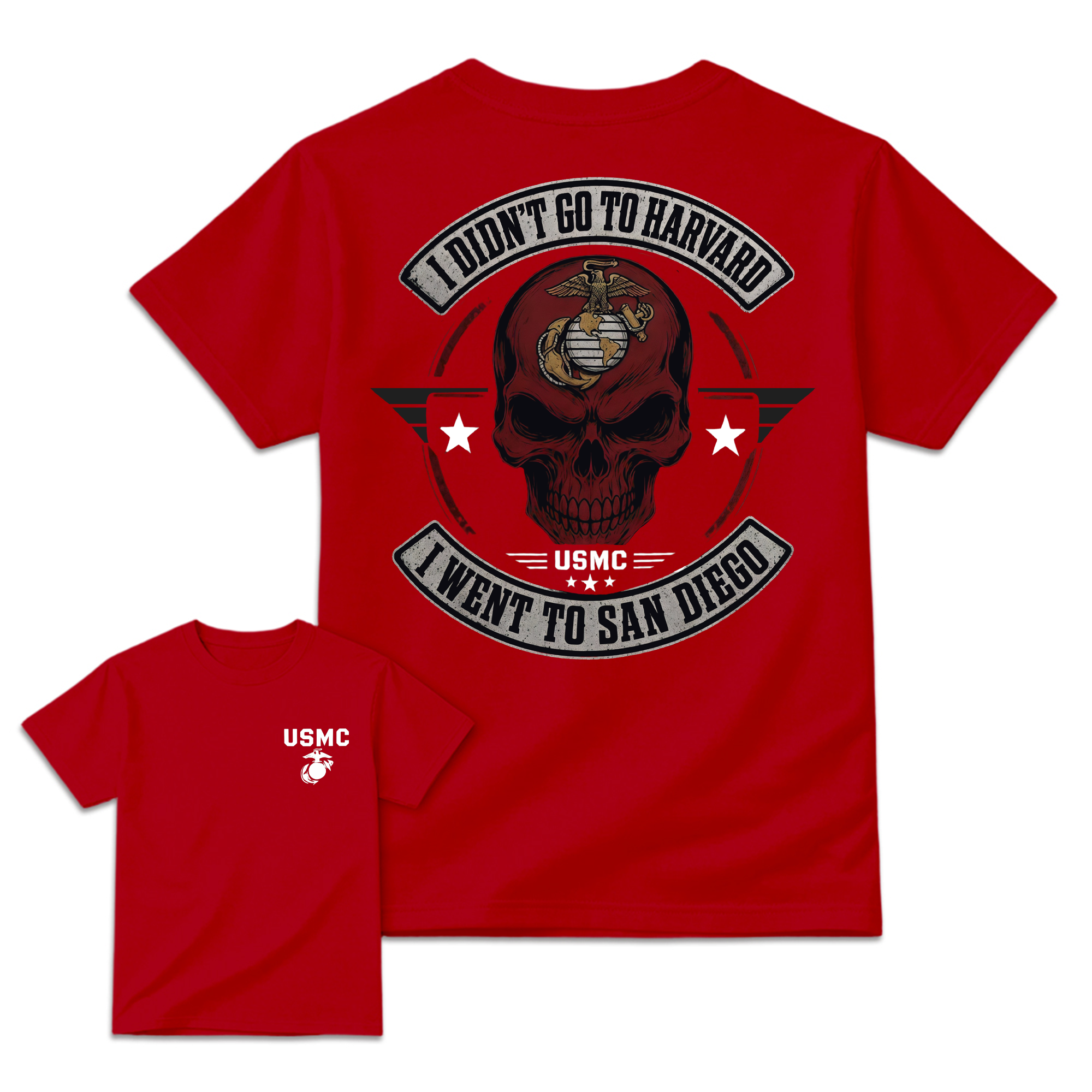 Men's USMC San Diego Marine Corps Graphic T-Shirt - Streetwear Apparel,  Front & Back Skull Design, Veteran Gift