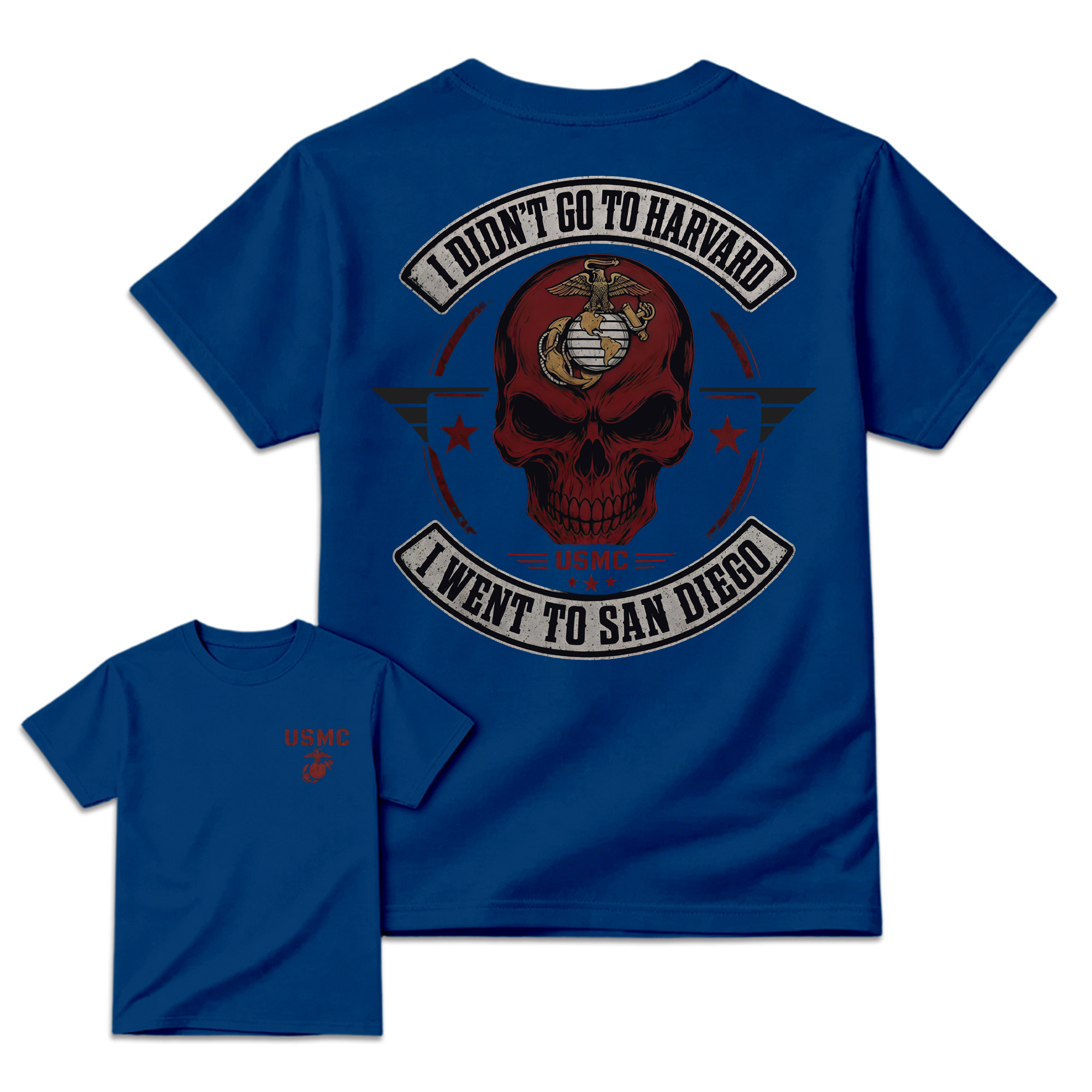 Men's USMC San Diego Marine Corps Graphic T-Shirt - Streetwear Apparel,  Front & Back Skull Design, Veteran Gift