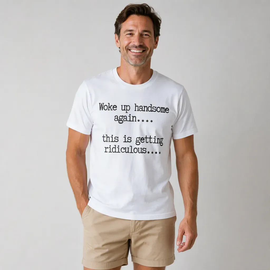 Woke Up Handsome Again_ Funny Graphic T-Shirt 