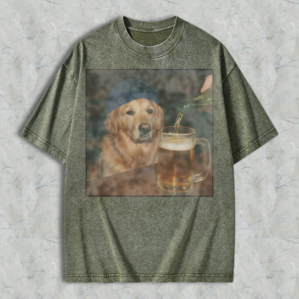 Golden Retriever Dog Watching Beer Being Poured Into Mug Graphic Washed T-shirt