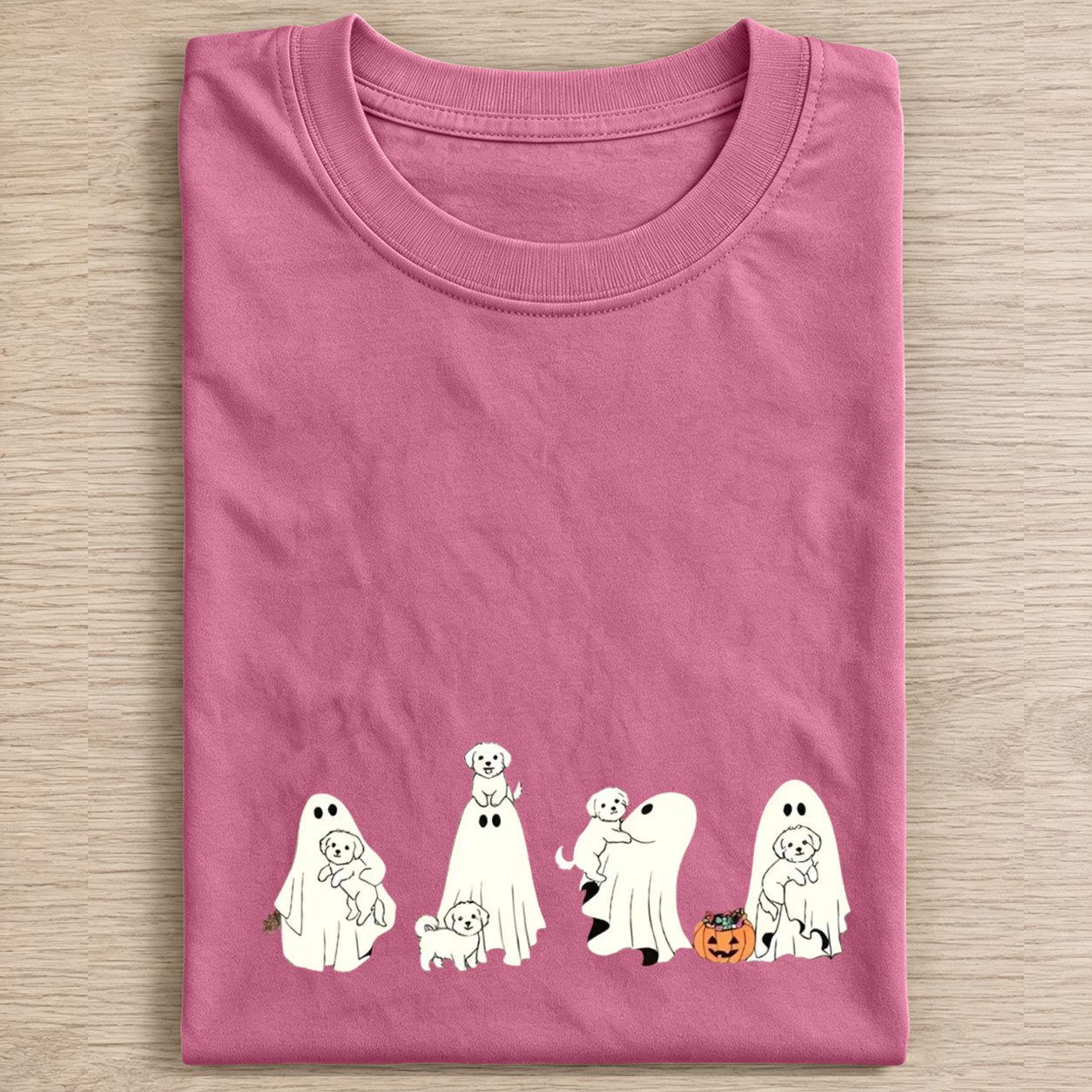 Playful Maltipoo Puppies With Ghost Pumpkin Halloween Design Washed T‑Shirt