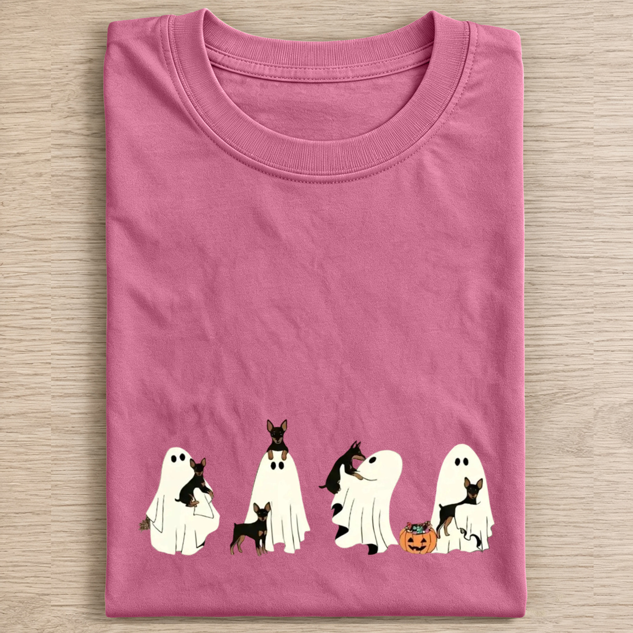 Miniature Pinscher Puppy Ghost Trick Or Treat Halloween Graphic Washed T‑Shirt