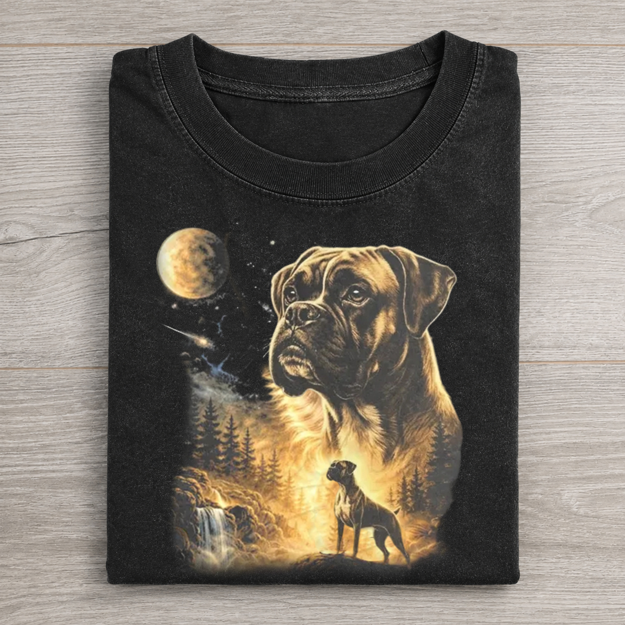 Mystical Boxer Dog Moonlit Forest Scene Washed T-shirt