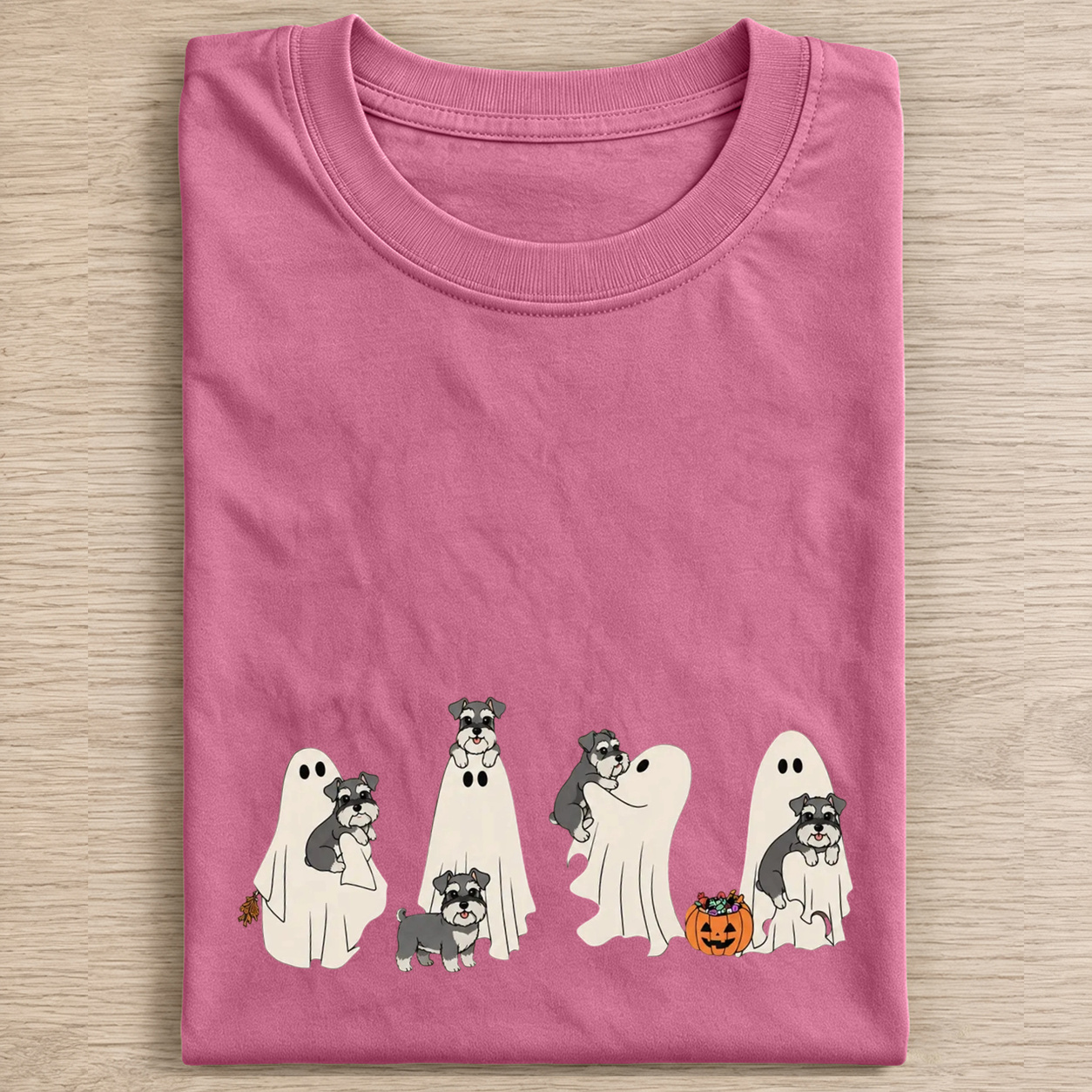 Miniature Schnauzer Puppy Ghost Trick Or Treat Halloween Graphic Washed T‑Shirt