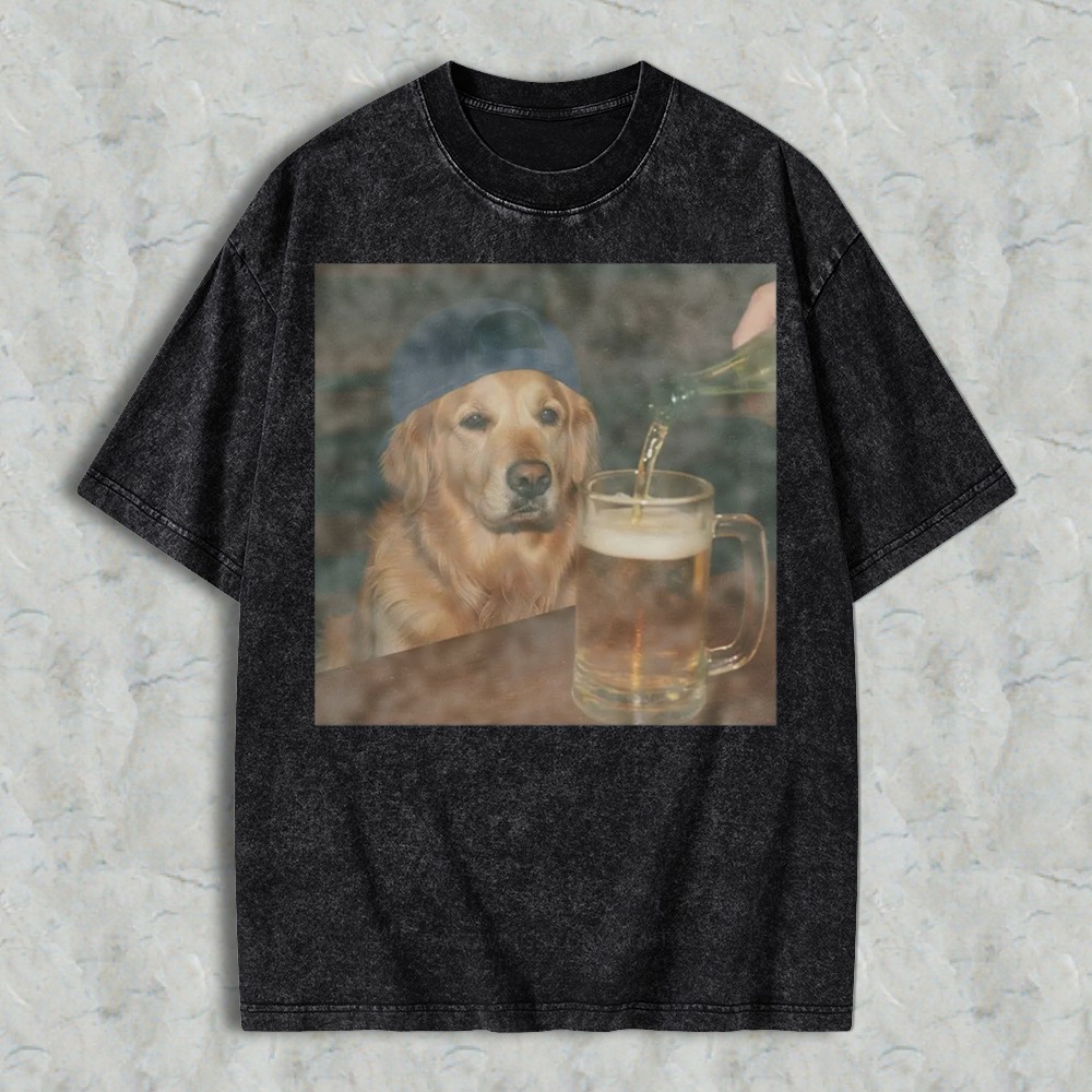 Golden Retriever Dog Watching Beer Being Poured Into Mug Graphic Washed T-shirt