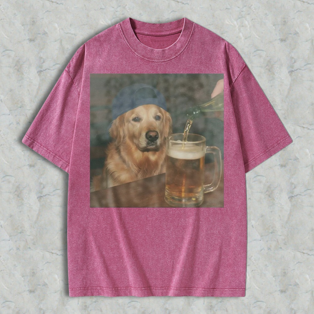 Golden Retriever Dog Watching Beer Being Poured Into Mug Graphic Washed T-shirt