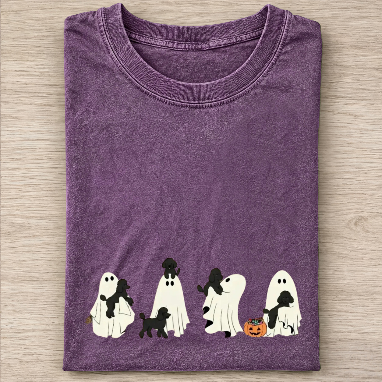 Playful Poodle Puppies With Ghost Pumpkin Halloween Design Was