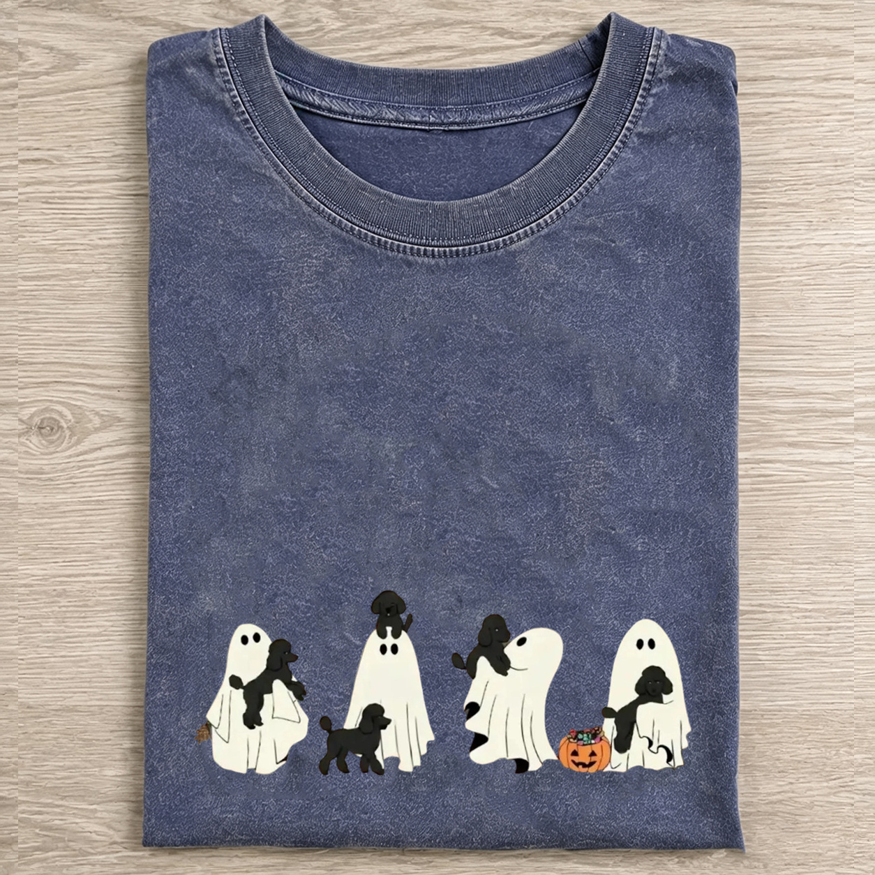 Playful Poodle Puppies With Ghost Pumpkin Halloween Design Was