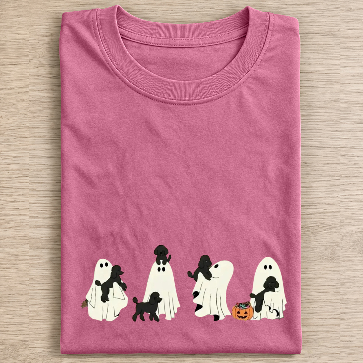 Playful Poodle Puppies With Ghost Pumpkin Halloween Design Was