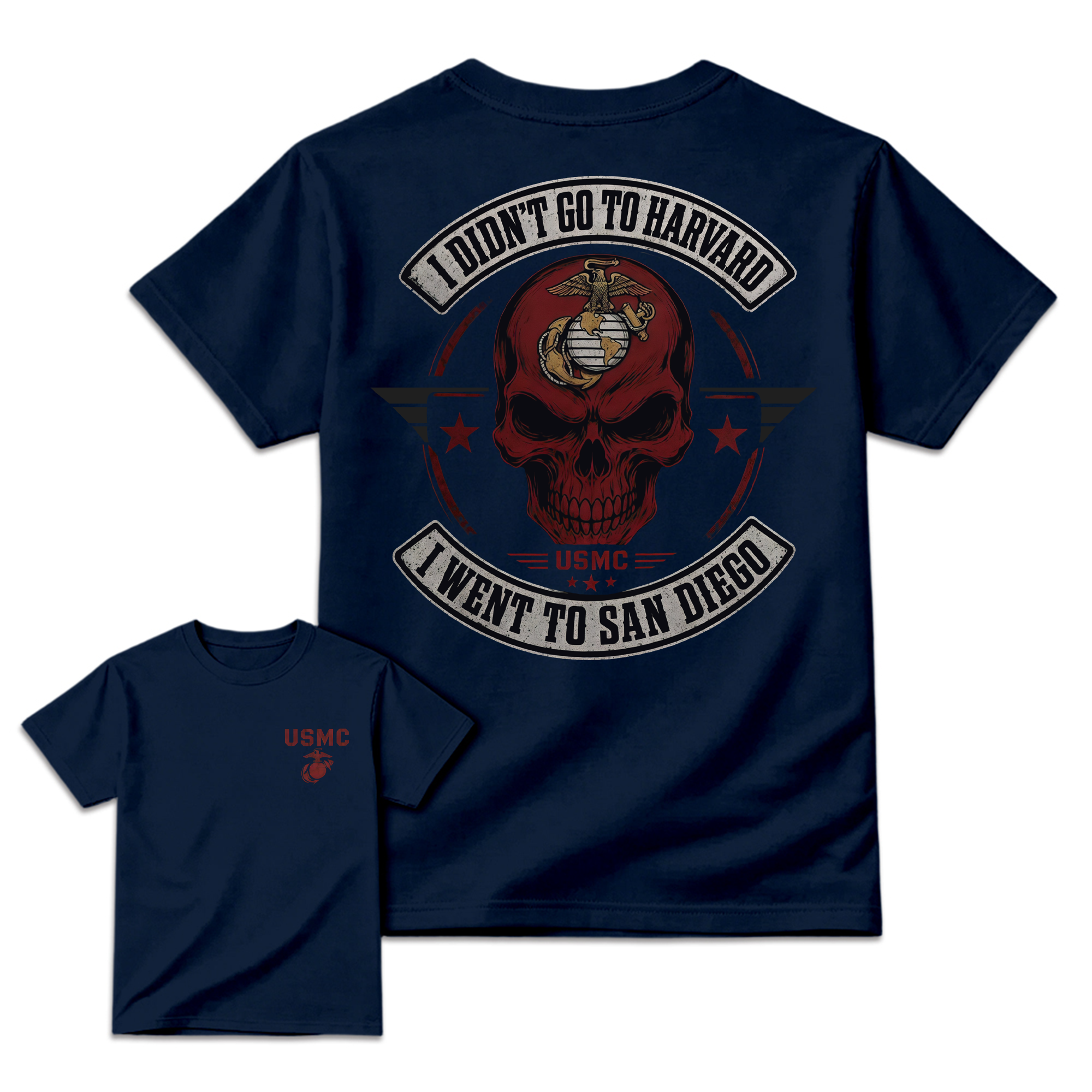 Men's USMC San Diego Marine Corps Graphic T-Shirt - Streetwear Apparel,  Front & Back Skull Design, Veteran Gift