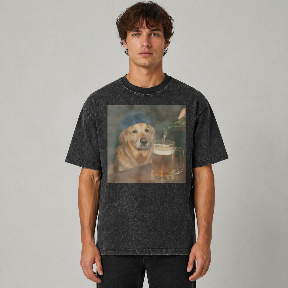 Golden Retriever Dog Watching Beer Being Poured Into Mug Graphic Washed T-shirt