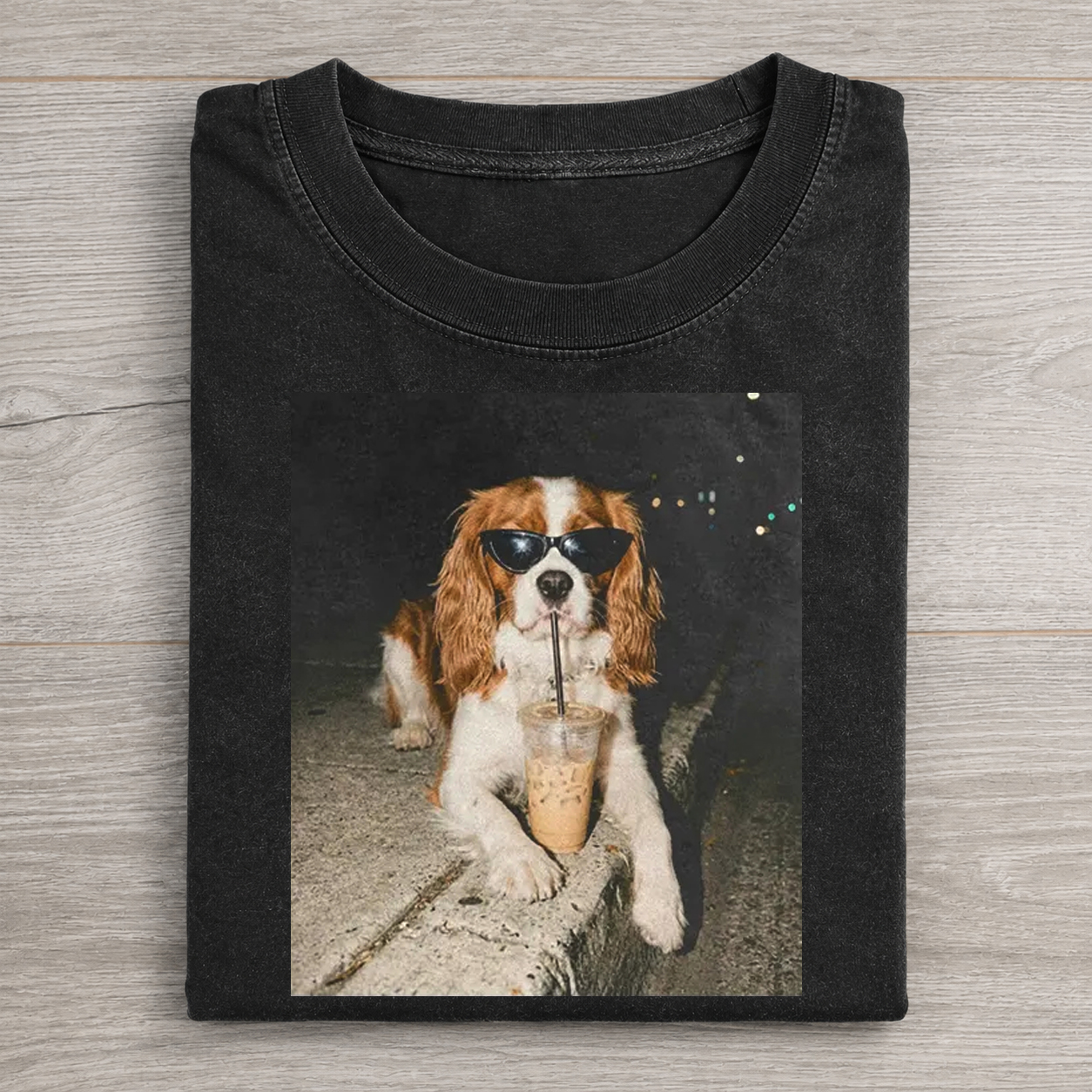 Cavalier King Charles Spaniel Drinking Iced Coffee T-shirt