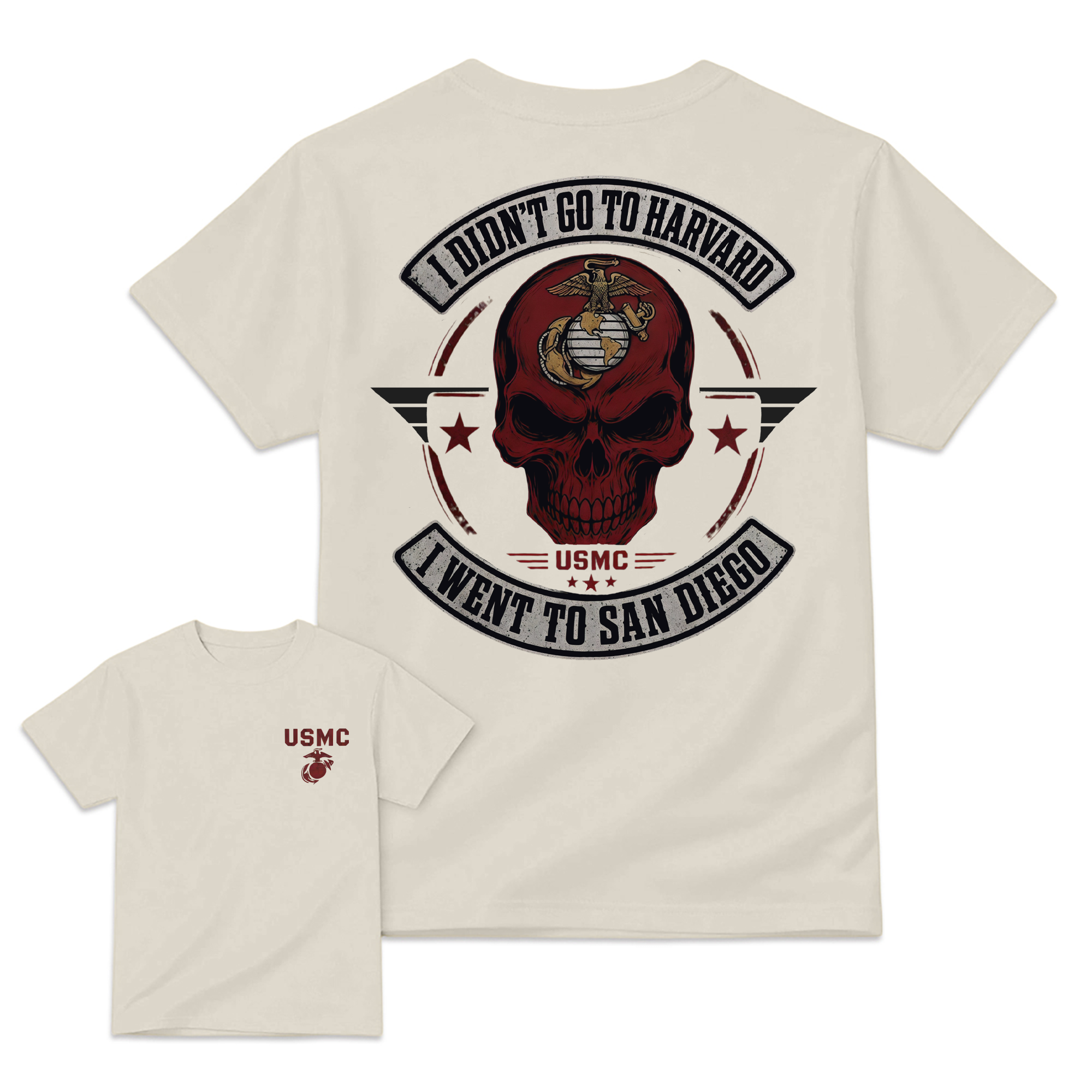 Men's USMC San Diego Marine Corps Graphic T-Shirt - Streetwear Apparel,  Front & Back Skull Design, Veteran Gift