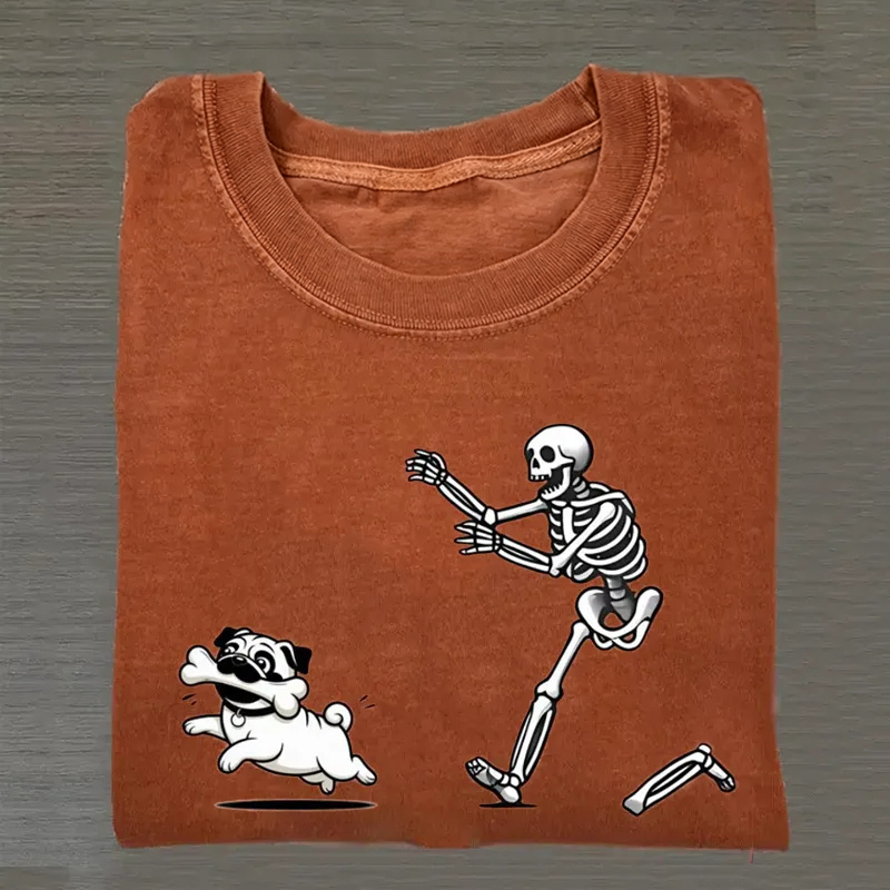 Funny Skeleton Halloween Pug T-shirt