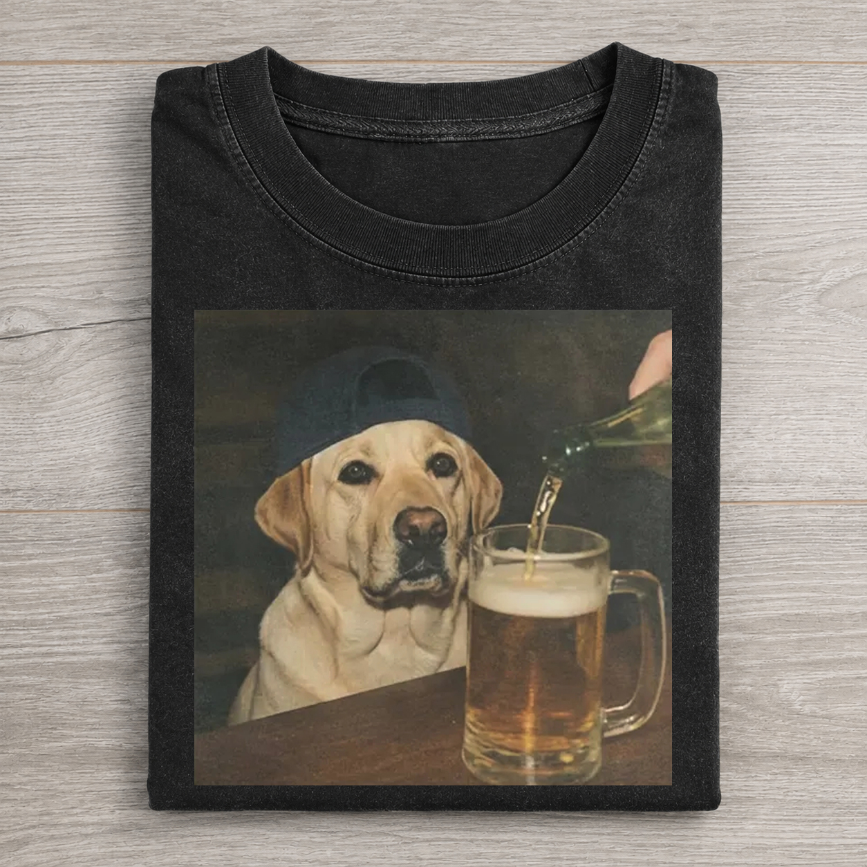 Golden Retriever Dog Watching Beer Being Poured Into Mug Graphic Washed T-shirt