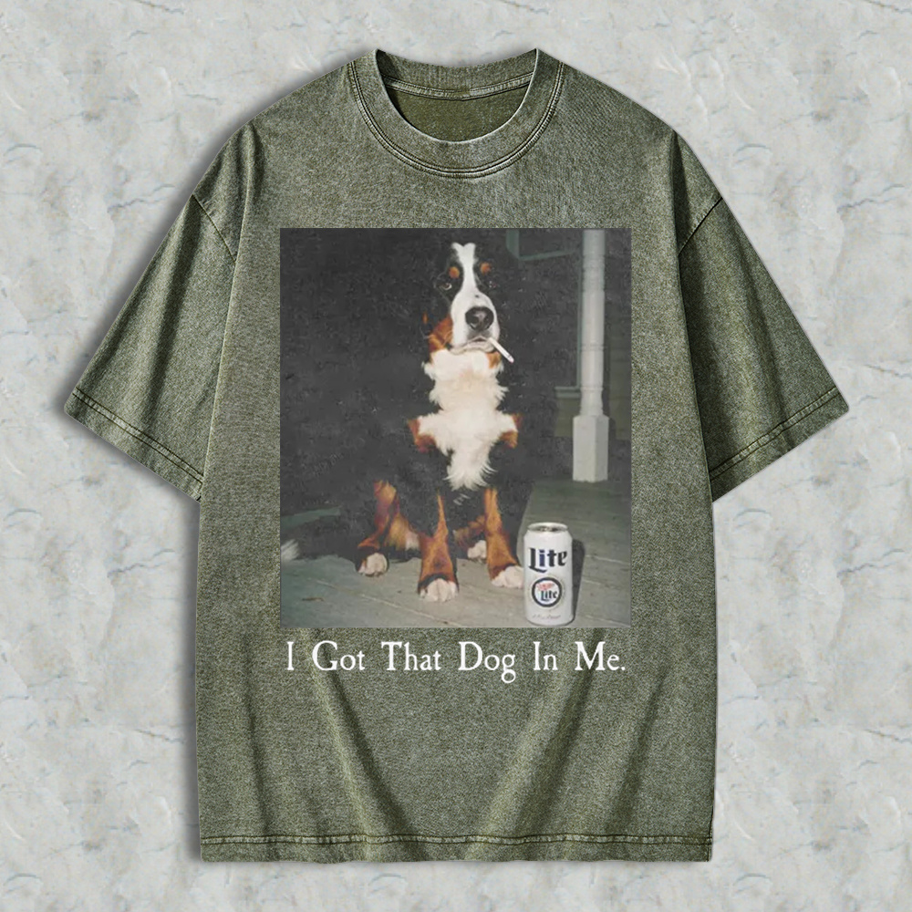 Funny Dog With Beer Can I Got That Dog In Me Graphic Washed T-shirt