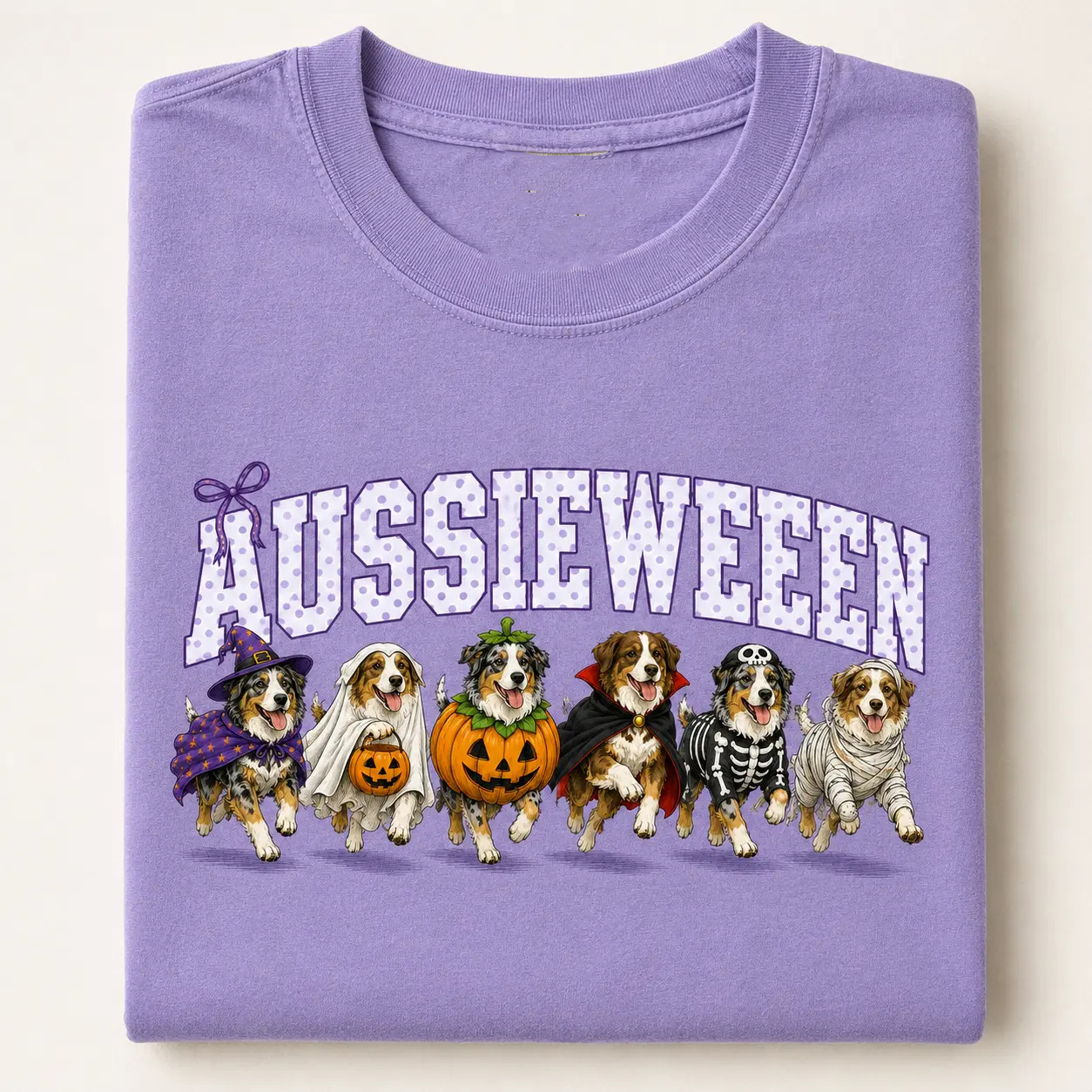 [Copy]Pumpkin Trick or Treat Ghost Tee, Spooky Dog Shirt, Dog Mom and Dog Lover Australian Shepherd