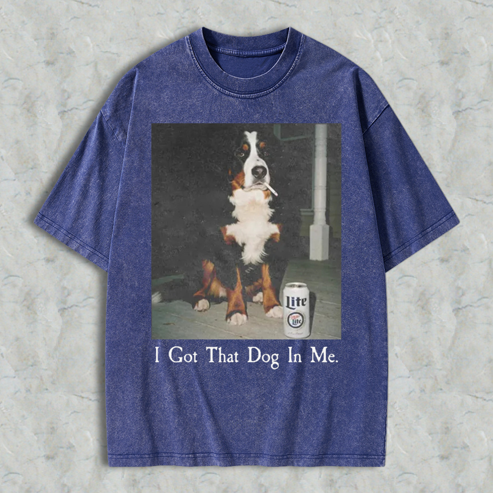 Funny Dog With Beer Can I Got That Dog In Me Graphic Washed T-shirt