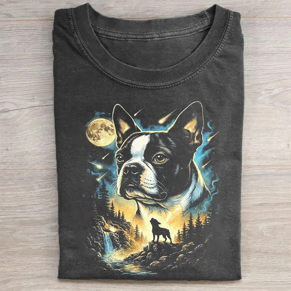 Boston Terrier Howling Moon T-shirt