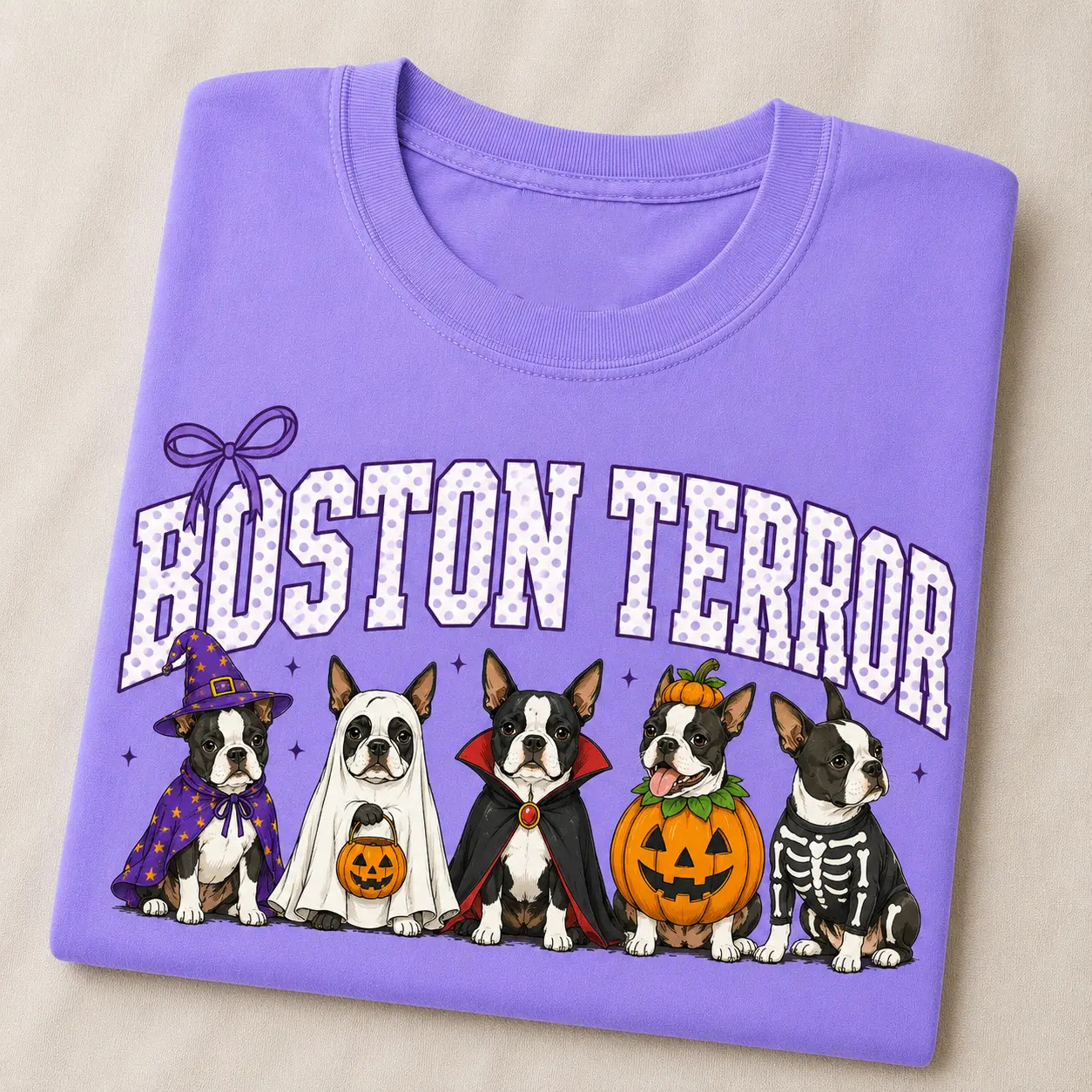 [Copy][Copy][Copy][Copy][Copy]Pumpkin Trick or Treat Ghost Tee, Spooky Dog Shirt, Dog Mom and Dog Lover Boston Terrier