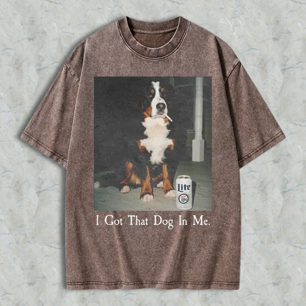 Funny Dog With Beer Can I Got That Dog In Me Graphic Washed T-shirt