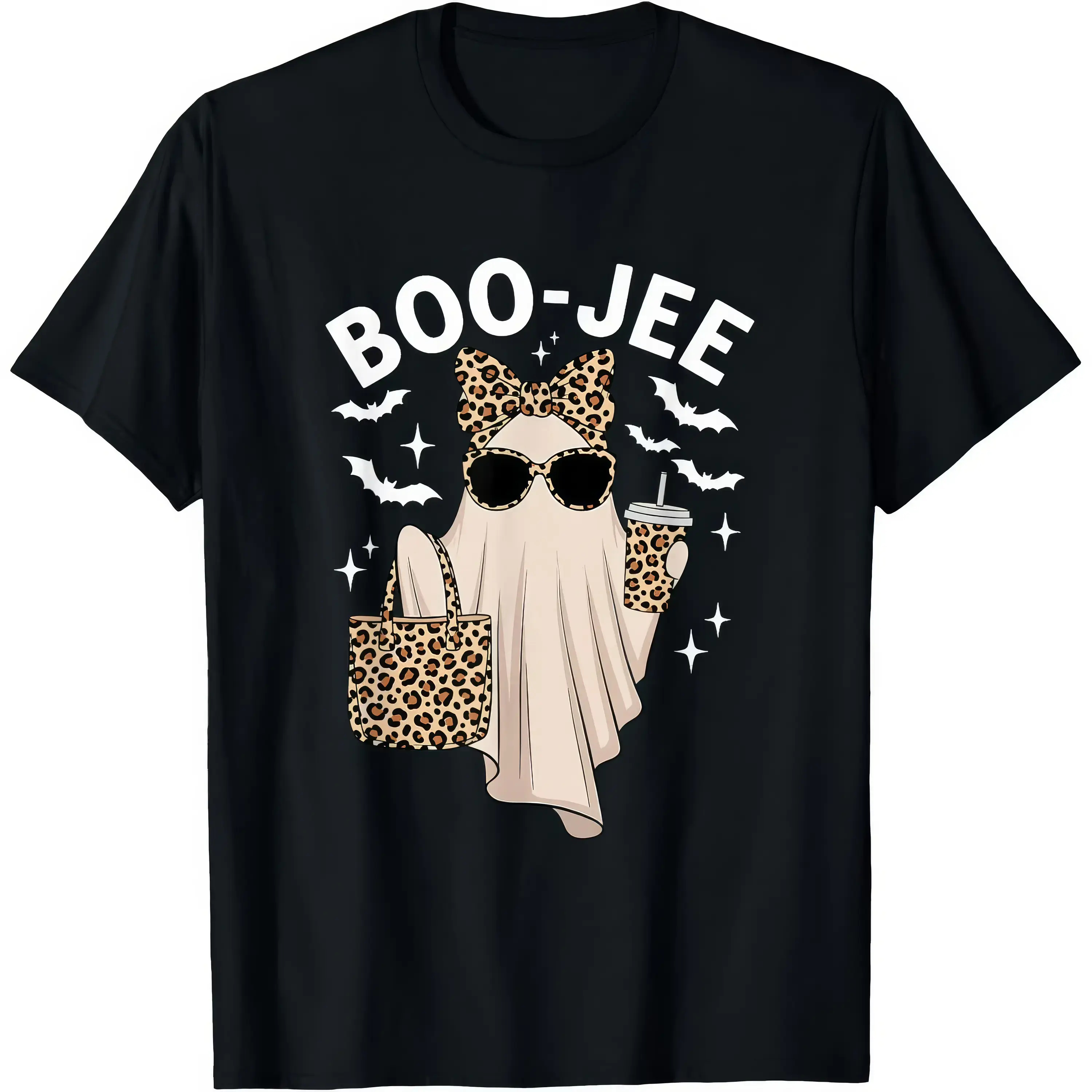 Boo Jee Leopard Print Ghost T Shirt Spooky Cute Halloween Graphic Tee