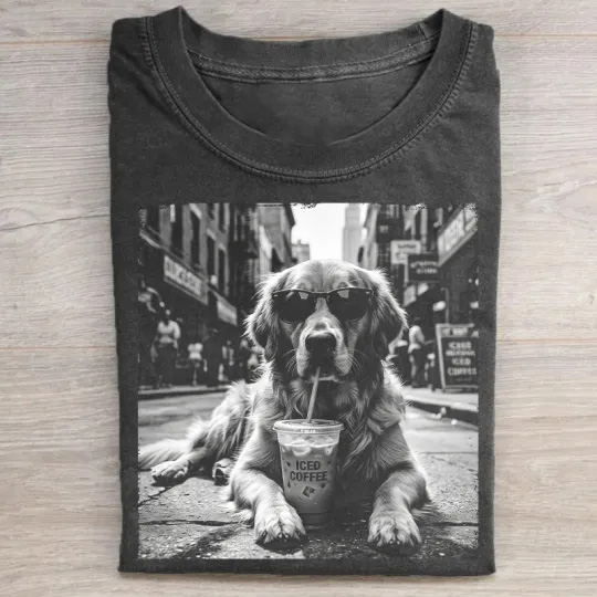 Golden Retriever Drinking Iced Milk Coffee T-shirt